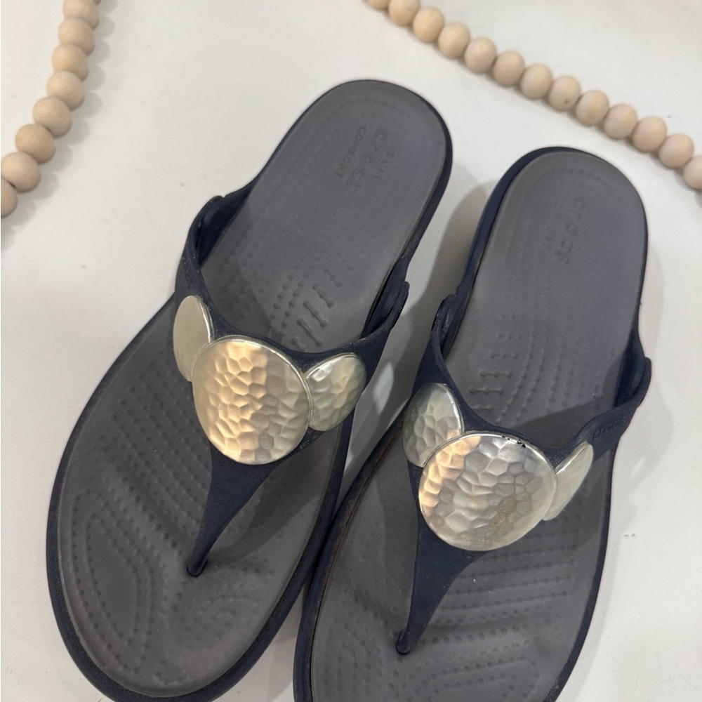 Crocs Black Sandals with Silver Accents